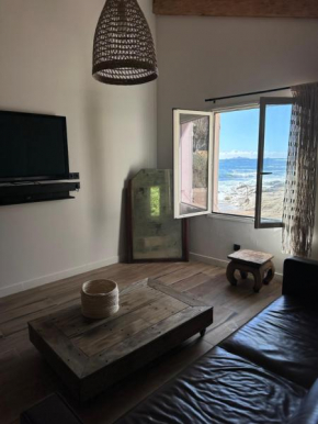 Cabanon sur la plage vue sur les Sanguinaires